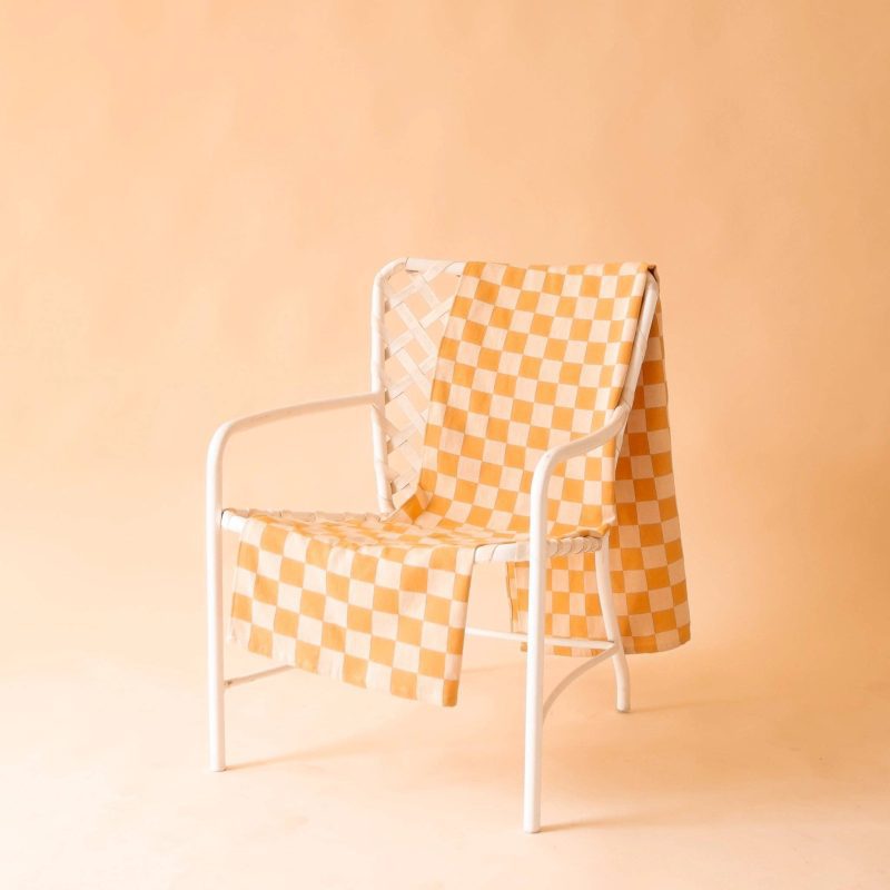 100 Turkish Cotton Sand Resistant Beach Towel in OrangeTan Checker Groovy 70s Aesthetic Themed Checkered Large Thin Towel 4