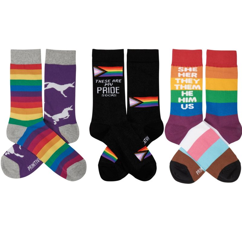 3 Pack Pride Socks LGBTQIA Rainbow Unicorn Pronouns Socks