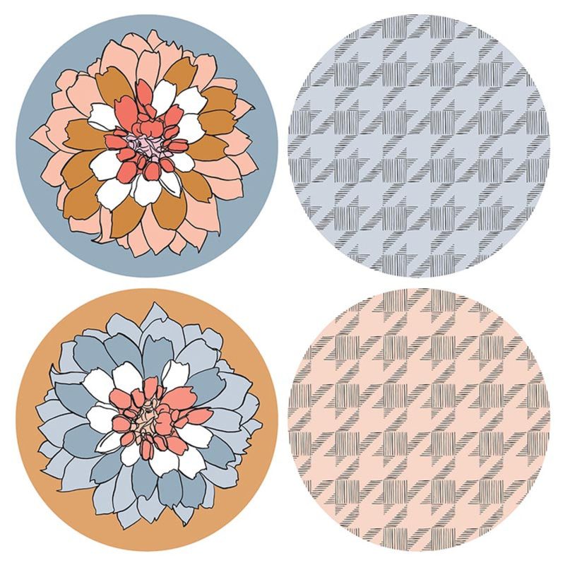 Achieve Ceramic Coaster Set Set of 4 Floral Houndstooth Design Beverage Coasters 2