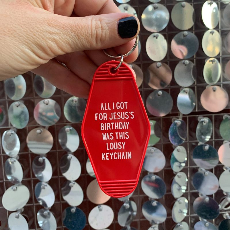 All I Got For Jesuss Birthday Christmas Motel Style Keychain in Red 2