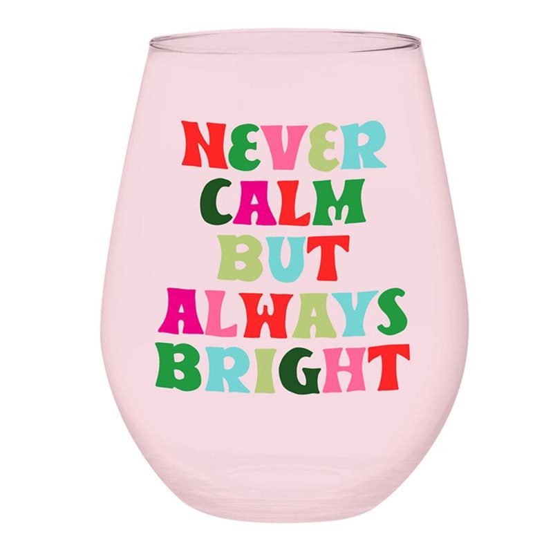 Always Bright Jumbo Stemless Wine Glass in Pink Tinted Glass Pastel Christmas 30 oz Holds an Entire Bottle of Wine 2