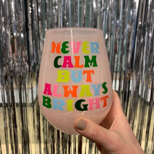 Always Bright Jumbo Stemless Wine Glass in Pink Tinted Glass Pastel Christmas 30 oz Holds an Entire Bottle of Wine 7