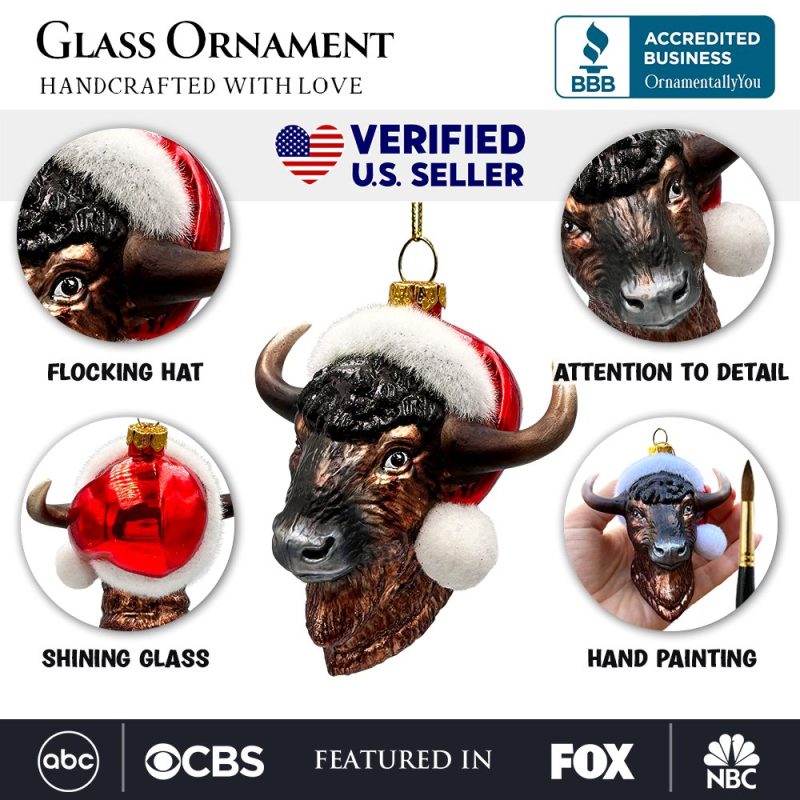 AttributeImage 01FestiveBisonGlassChristmasOrnament BuffaloWesternBovineAnimal