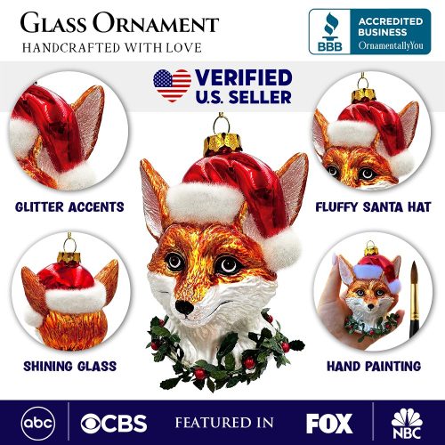 AttributeImage 01FoxwithSantaHatGlassChristmasOrnament WoodlandAnimalWreathGiftDecor