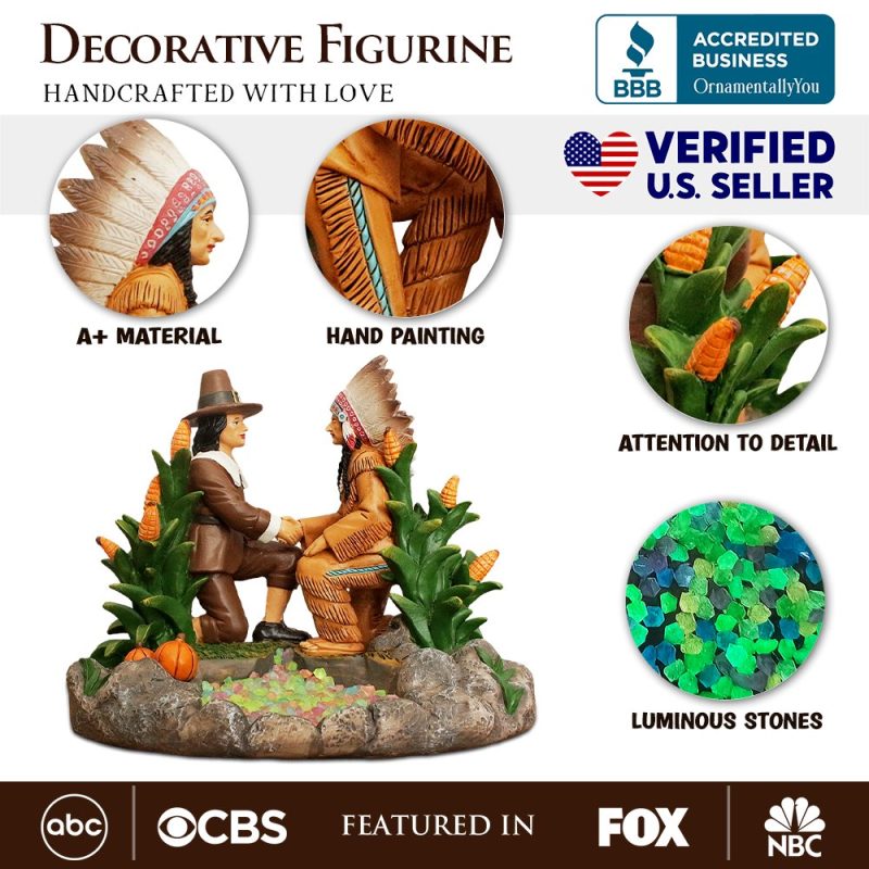 AttributeImage 01HarvestHarmonyKinshipBetweenNativeAmericansandPilgrimsFigurine 6FallDecorandThanksgivingStatue