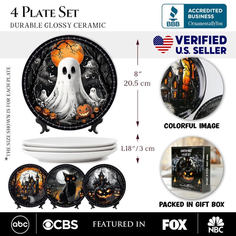 AttributeImage 01HauntedNightSetof4Plates BlackHalloweenTablewareCollectionforSalad Dessert Appetizer andSidePlate