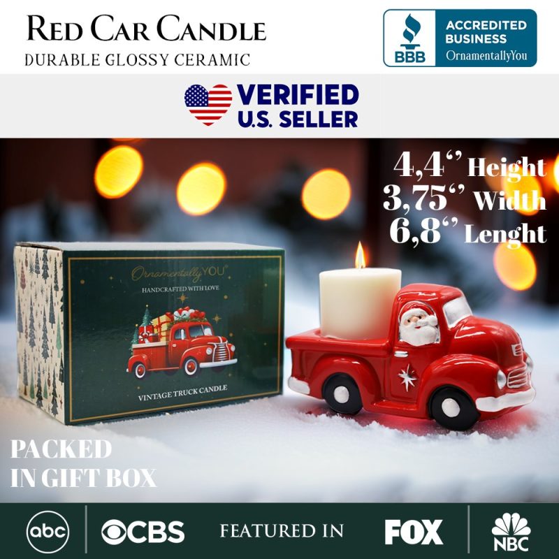 AttributeImage 01LovelyCeramicRedTruckCandleChristmasandSantaTheme CandleholderHomeDecor