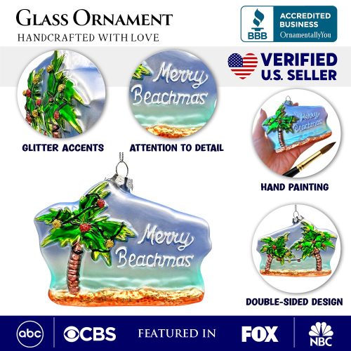 AttributeImage 01MerryBeachmasChristmasPalmTreeGlassOrnament XmasinJulyTropicalDecor