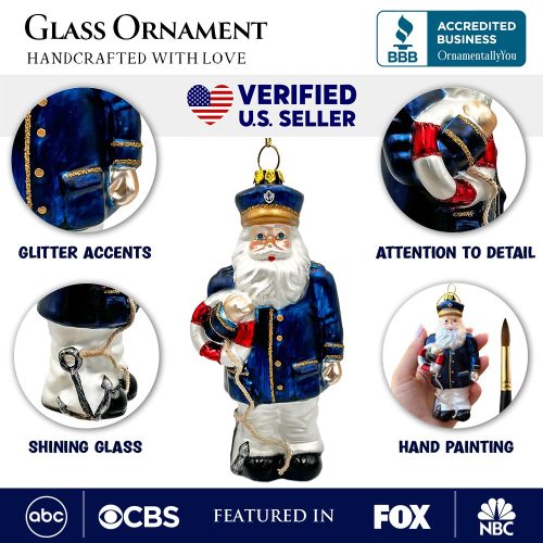 AttributeImage 01SantatheShipCaptainGlassOrnament GiftforBoatCommanderoftheSeas