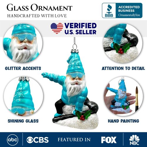 AttributeImage 01SnowboardingGnomeGlassChristmasOrnament WinterBlueAspenTreeDecor