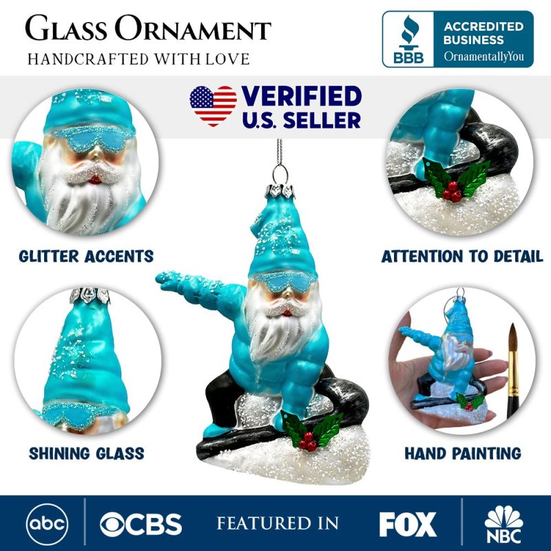 AttributeImage 01SnowboardingGnomeGlassChristmasOrnament WinterBlueAspenTreeDecor