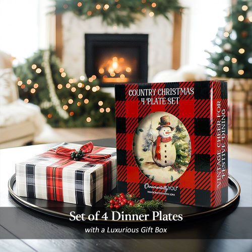 AttributeImage 02HolidayCheerSetof4PlateswithRealGoldPlaidTrim ChristmasTablewareCollectionforSalad Dessert Appetizer andSidePlates