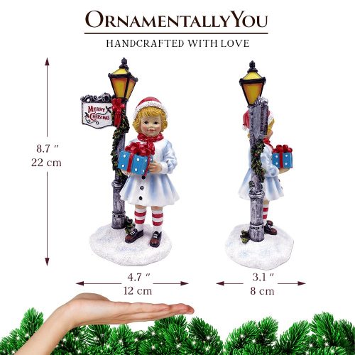 AttributeImage 02VictorianStyleChristmasGirlandStreetLampTabletopFigurine 8VintageHolidayStatueofaGiftCarryingBelle