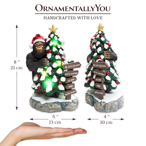 AttributeImage 02WhimsicalBigfootBehindChristmasTreeFigurine 7.5FunnyHolidayYetiLEDStatue HeSeesYouWhenYou reSleeping