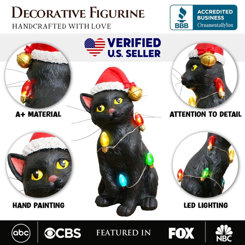 AttributesImage 01FestiveBlackCatwithLEDLightsFigurine 7CuteHomeDecorStatue