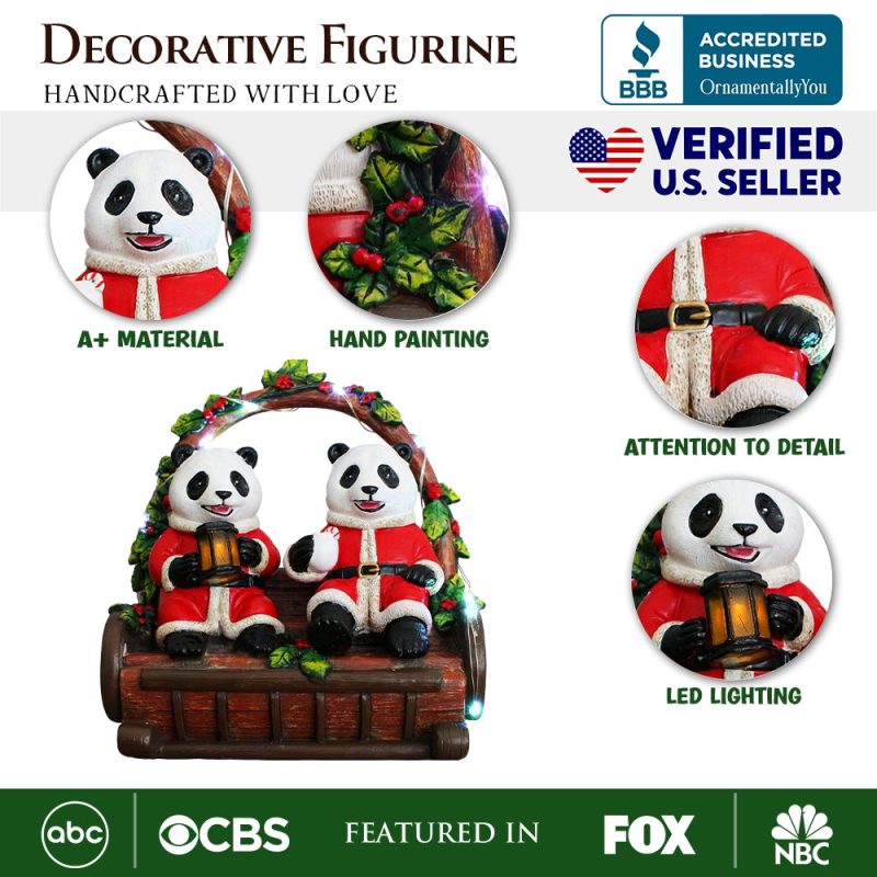 AttributesImage 01NostalgicPandaDuoFestiveLightedFigurine 6LEDChristmasBearStatue