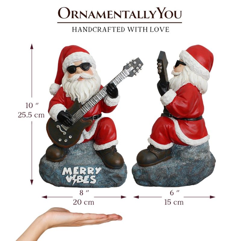 AttributesImage 02MerryVibesRockstarSantaChristmasFigurine 10RocknRollLoverGiftGardenStatue