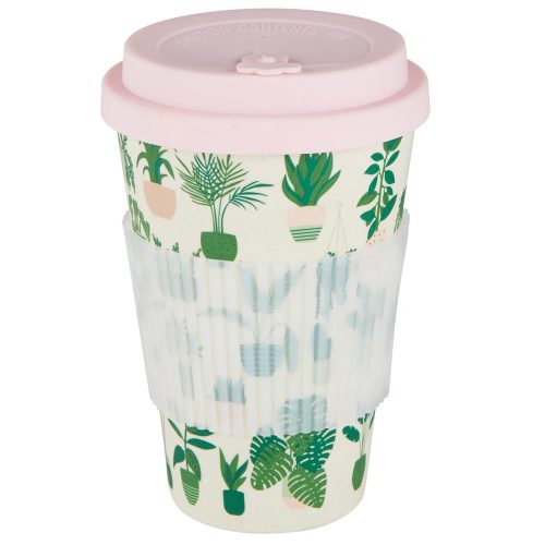 Bamboo To Go Coffee Cup with House Plants Pattern Fiber Coffee Travel Mug with Silicone Lid Sleeve 13oz 3