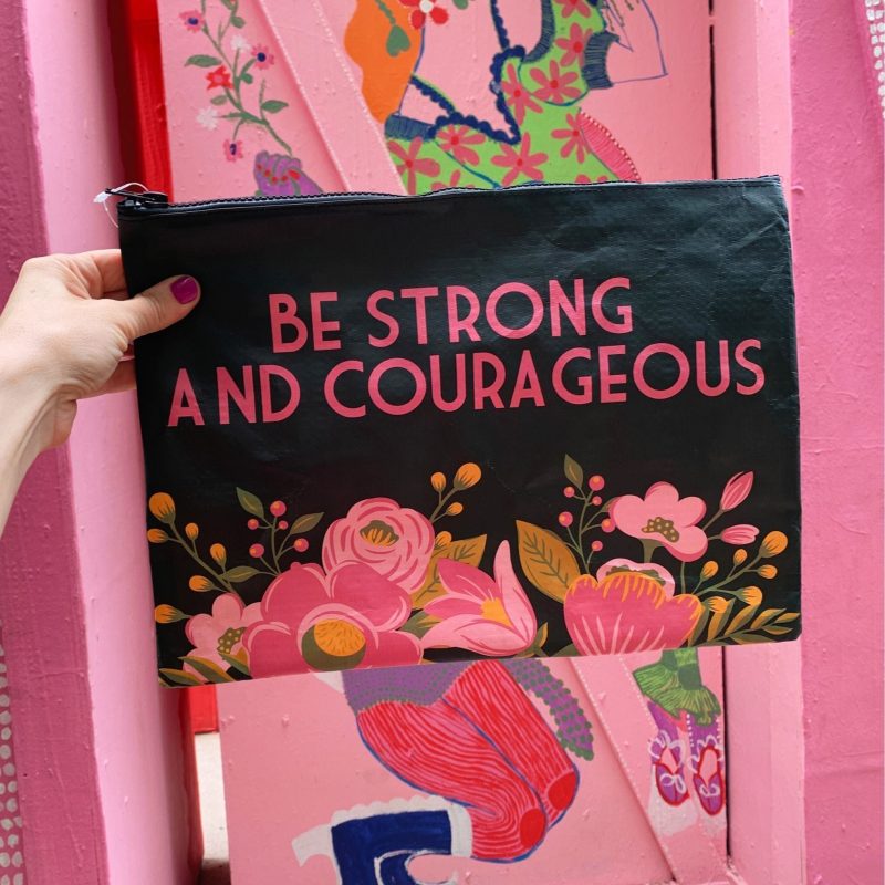 Be Strong And Courageous Zipper Folder Double sided Camo Pouch 14 25 x 10 3