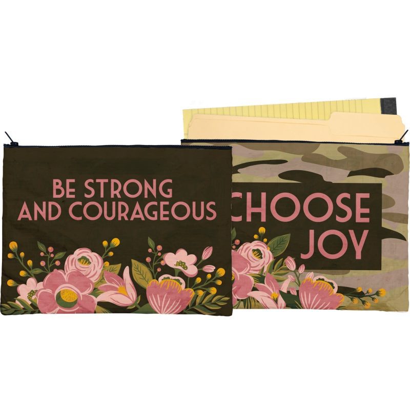 Be Strong And Courageous Zipper Folder Double sided Camo Pouch 14 25 x 10 5