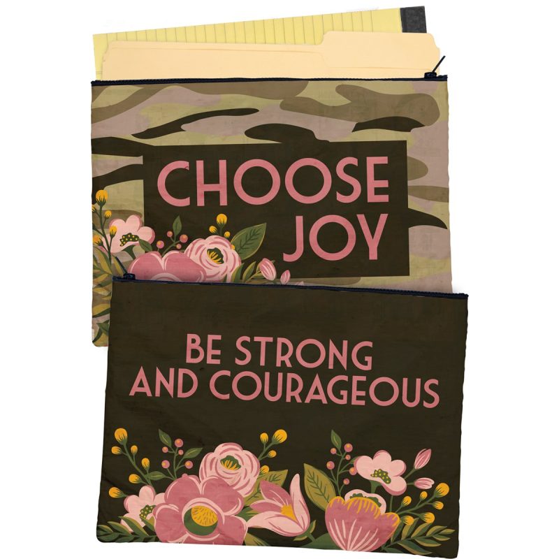 Be Strong And Courageous Zipper Folder Double sided Camo Pouch 14 25 x 10 6