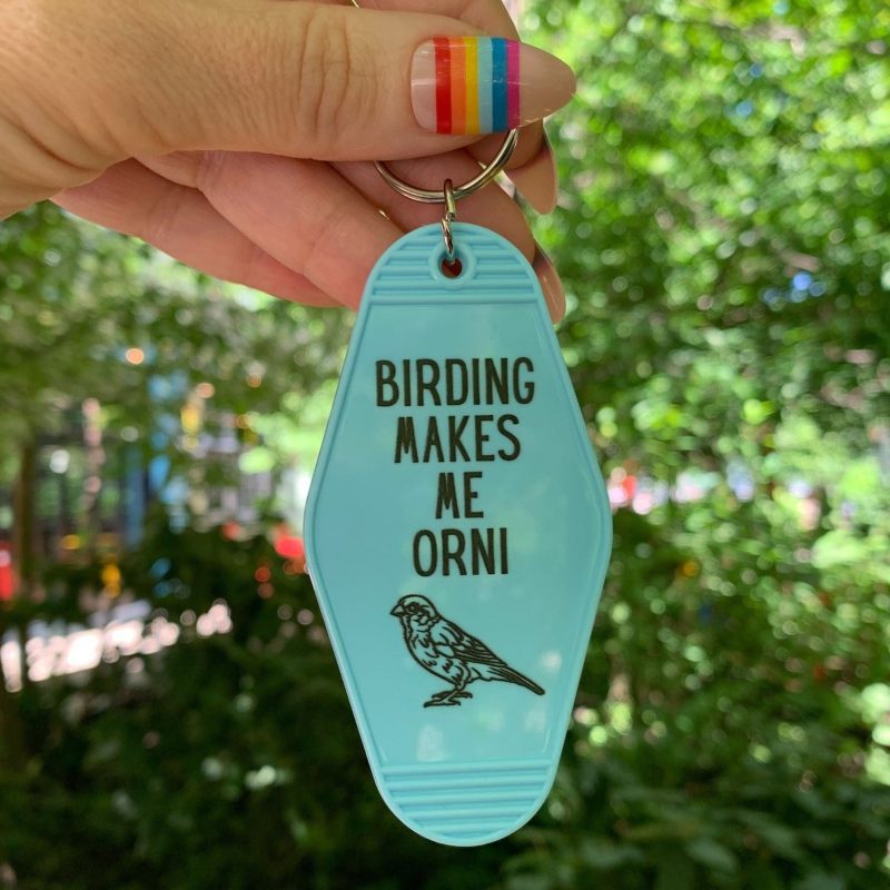 Birding Makes Me Orni Birdwatching Pun Motel Keychain 8