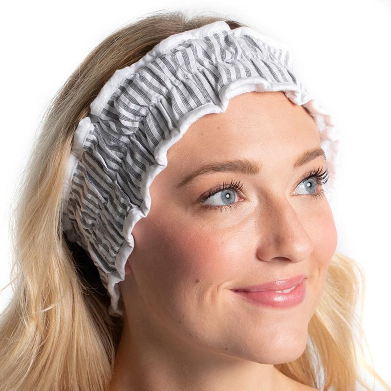 Black Seersucker Spa Headband Hair Band for Skincare Facial After Shower 2