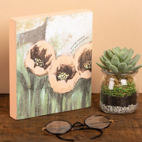 Bloom Where You Are Planted Inspo Block Sign Floral Designs Wooden Desk Wall Decor 6 x 7 6