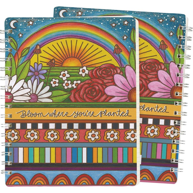 Bloom Where Youre Planted Spiral Notebook Woodburned Flowers Rainbow Designs Journal