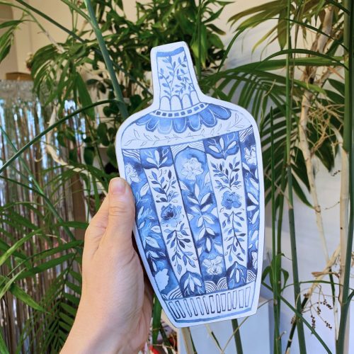 Blue Jar 2D Vase Shaped Wood Decor Hand Painted Floral Designs Decorative Wooden Ancient Vase Stander 6 132baacb 52a2 45f2 bdf5 dfee5f370206