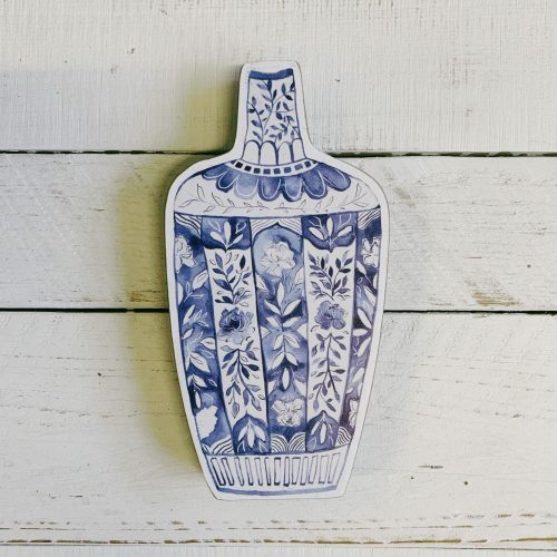 Blue Jar 2D Vase Shaped Wood Decor Hand Painted Floral Designs Decorative Wooden Ancient Vase Stander 8