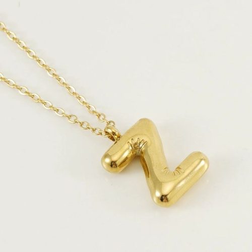 Bubble Shape Initials 18K Gold Plated Pendant Necklace Alphabet Letter Charm Necklace 28