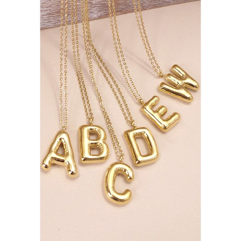 Bubble Shape Initials 18K Gold Plated Pendant Necklace Alphabet Letter Charm Necklace 29