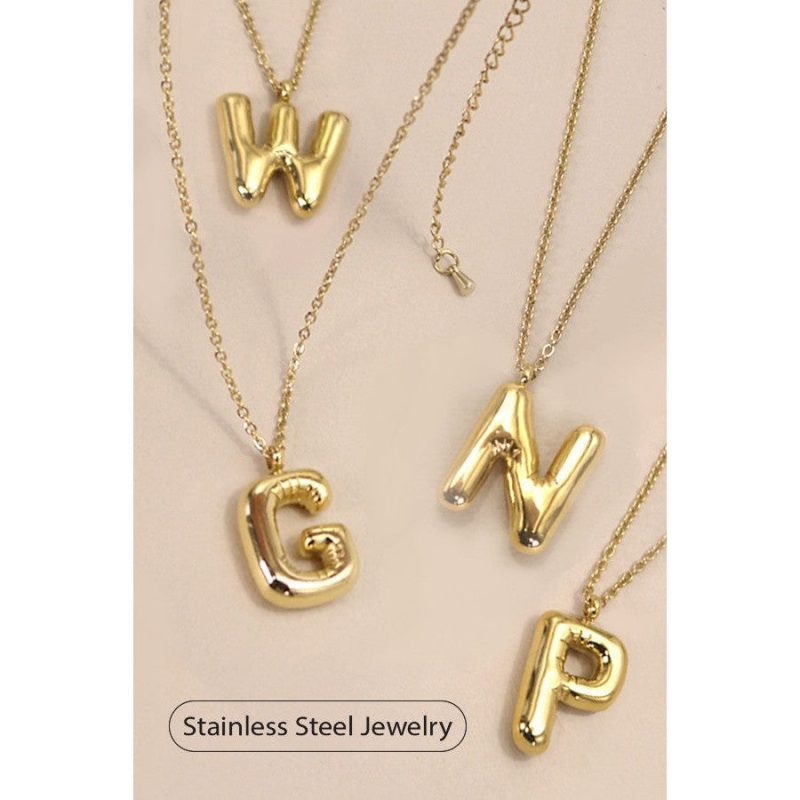 Bubble Shape Initials 18K Gold Plated Pendant Necklace Alphabet Letter Charm Necklace 31