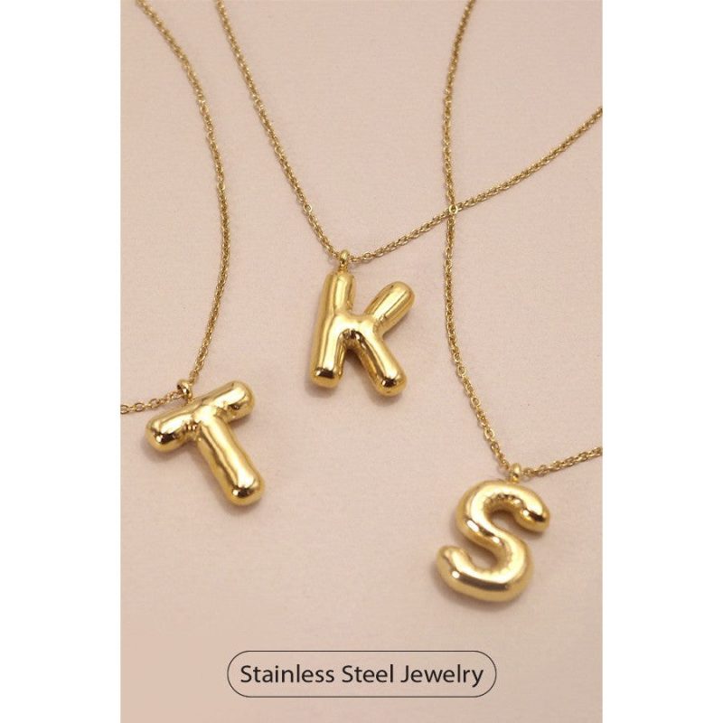 Bubble Shape Initials 18K Gold Plated Pendant Necklace Alphabet Letter Charm Necklace 32