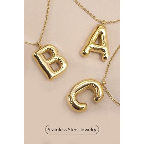 Bubble Shape Initials 18K Gold Plated Pendant Necklace Alphabet Letter Charm Necklace 33