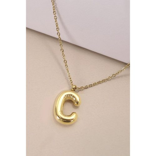 Bubble Shape Initials 18K Gold Plated Pendant Necklace Alphabet Letter Charm Necklace 36