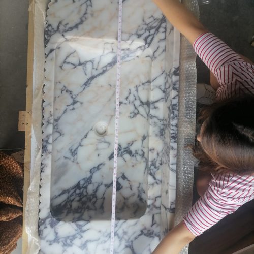 Calacatta Viola Marble Wall mount Bathroom Vanity carved from Solid Block packing length