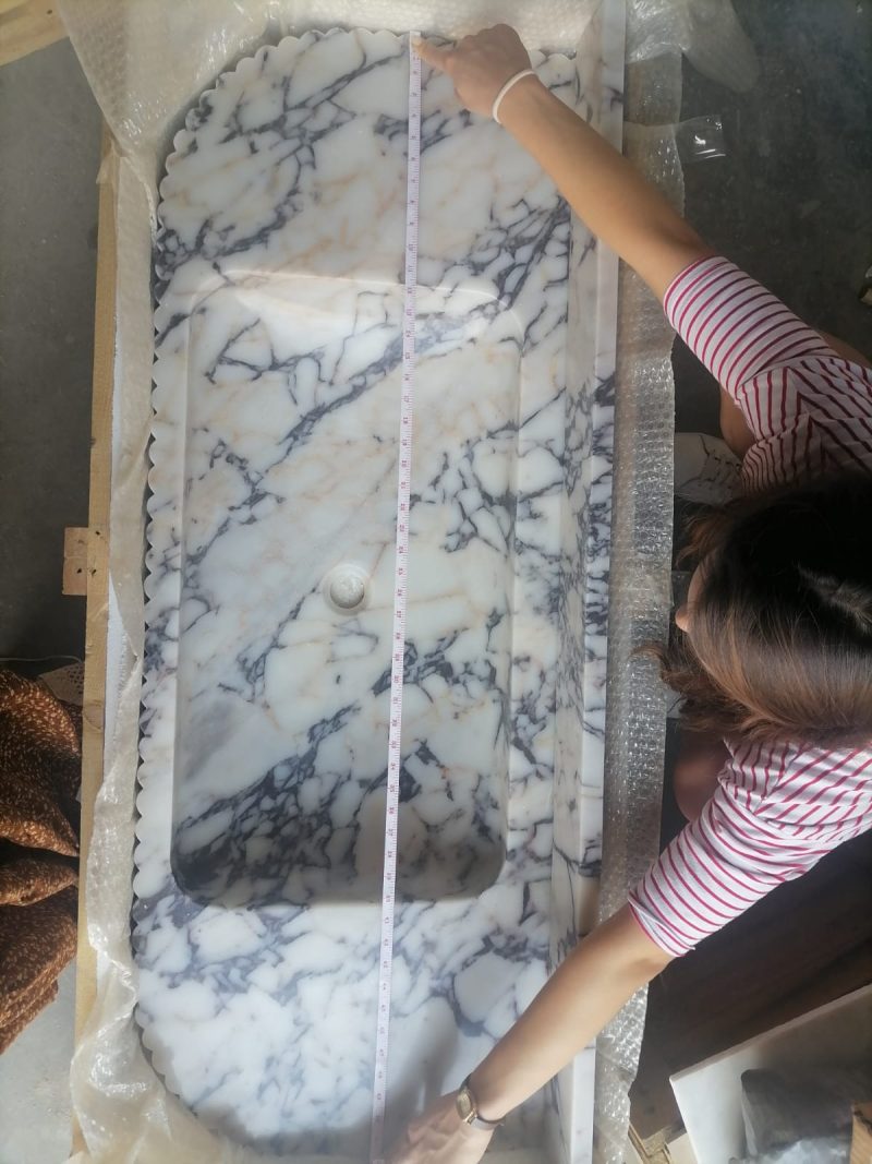 Calacatta Viola Marble Wall mount Bathroom Vanity carved from Solid Block packing length