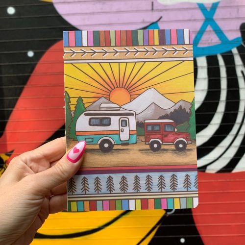 Camper Double Sided Journal Wood Burned Camper Trailer Art Designs Notebook 4