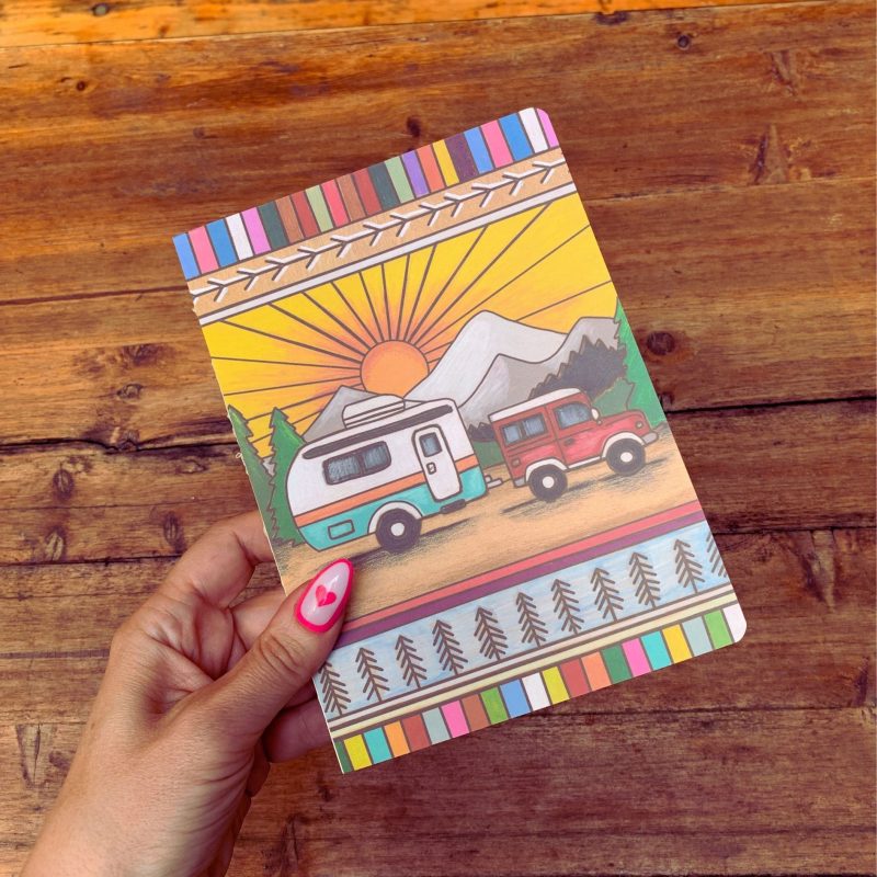 Camper Double Sided Journal Wood Burned Camper Trailer Art Designs Notebook 5