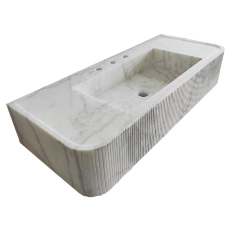 Carrara White Marble Vanity Stone Sink polished 16x38x6 rounded edges2