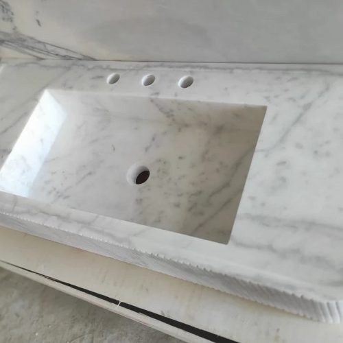 Carrara White Marble Vanity Stone Sink polished 16x38x6 rounded edges3