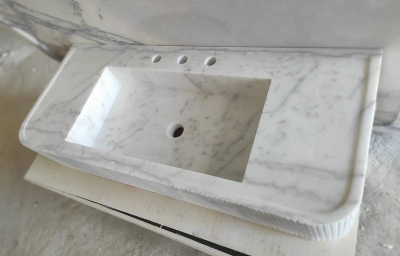 Carrara White Marble Vanity Stone Sink polished 16x38x6 rounded edges3