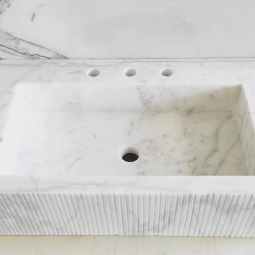 Carrara White Marble Vanity Stone Sink polished 16x38x6 rounded edges4