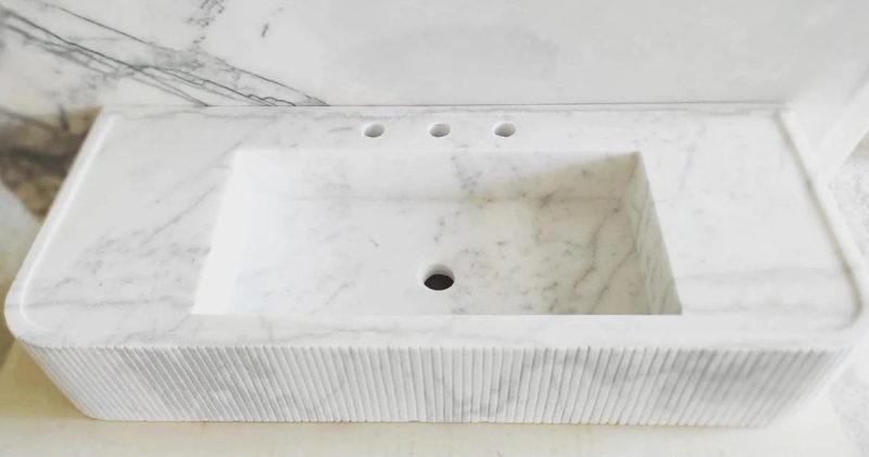 Carrara White Marble Vanity Stone Sink polished 16x38x6 rounded edges4