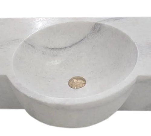 Carrara White marble wall mount sink W16xL28xH5 above vanity front view