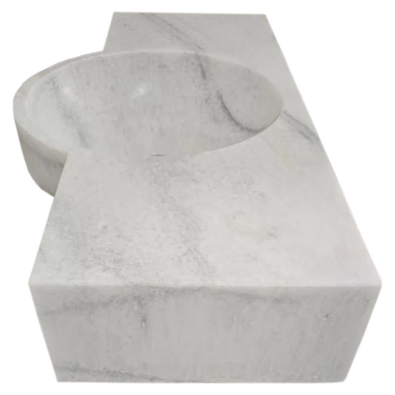 Carrara White marble wall mount sink W16xL28xH5 above vanity side view