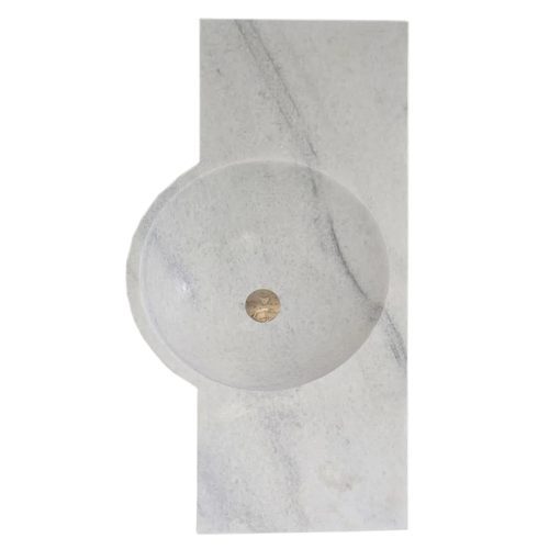 Carrara White marble wall mount sink W16xL28xH5 above vanity top view