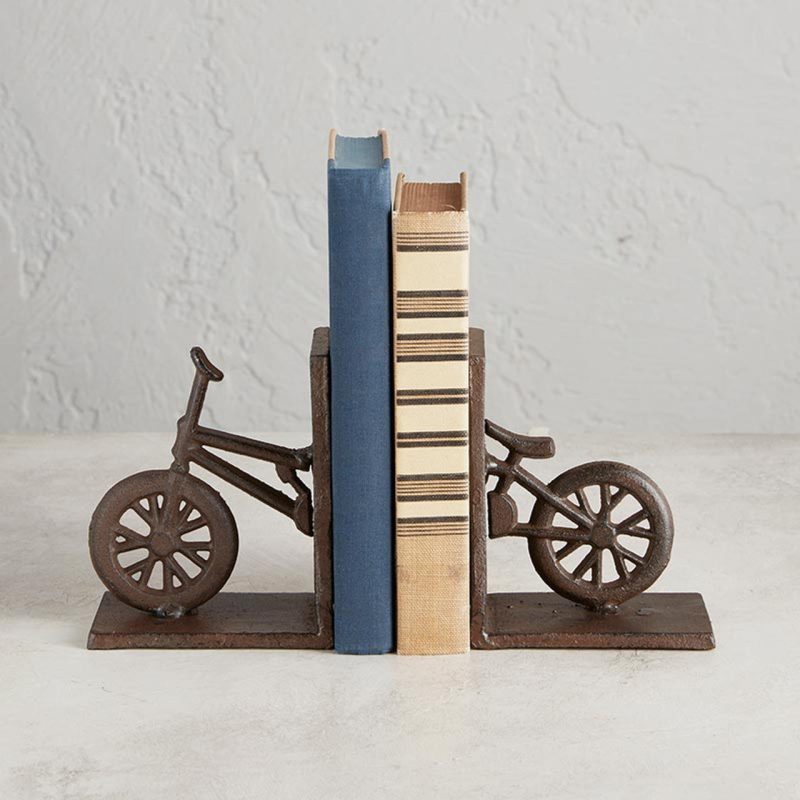 Cast Iron Bike Bookends Set Decorative Brown Bicycle Bookshelf Stand Support Brace Holder 2